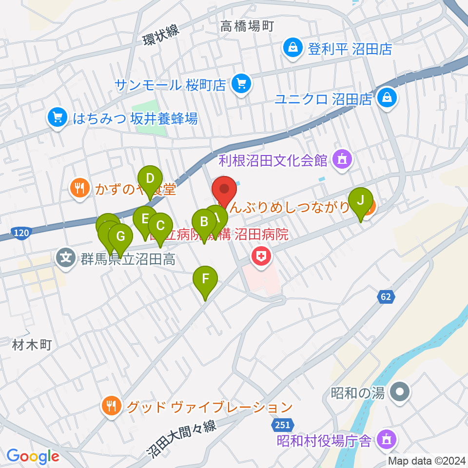 ZACROSアリーナぬまた周辺のファミレス・ファーストフード一覧地図