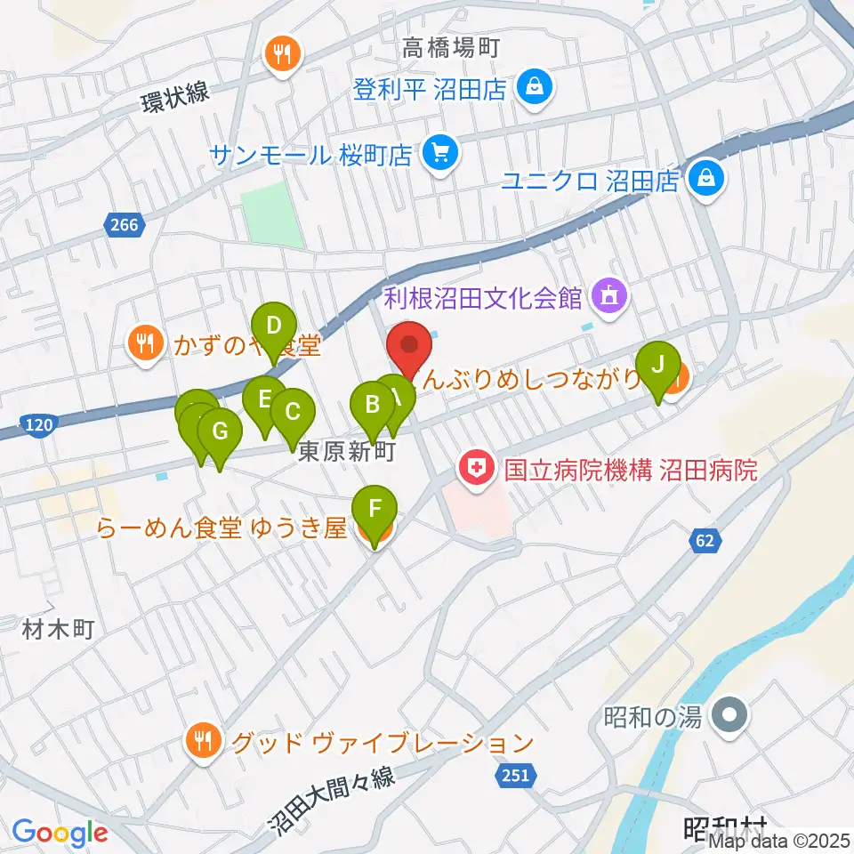 ZACROSアリーナぬまた周辺のファミレス・ファーストフード一覧地図