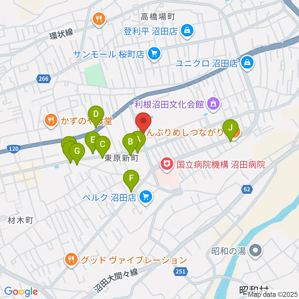 ZACROSアリーナぬまた周辺のファミレス・ファーストフード一覧地図