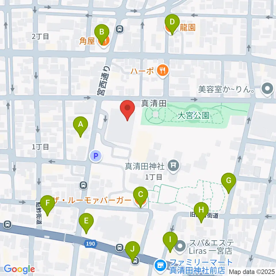 一宮スポーツ文化センター周辺のファミレス・ファーストフード一覧地図