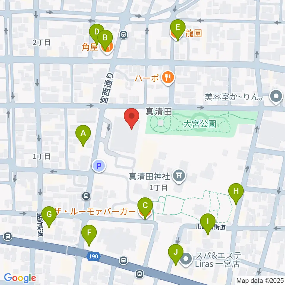 一宮スポーツ文化センター周辺のファミレス・ファーストフード一覧地図