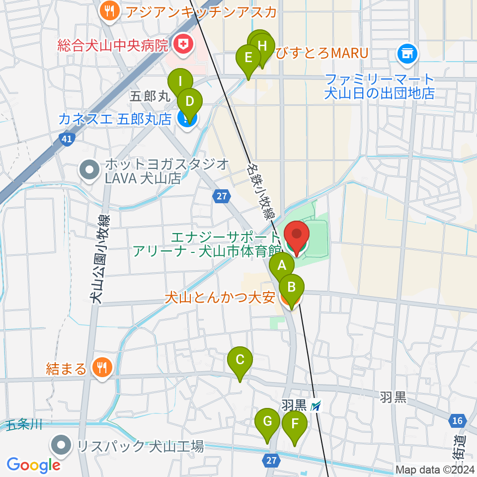 エナジーサポートアリーナ周辺のファミレス・ファーストフード一覧地図