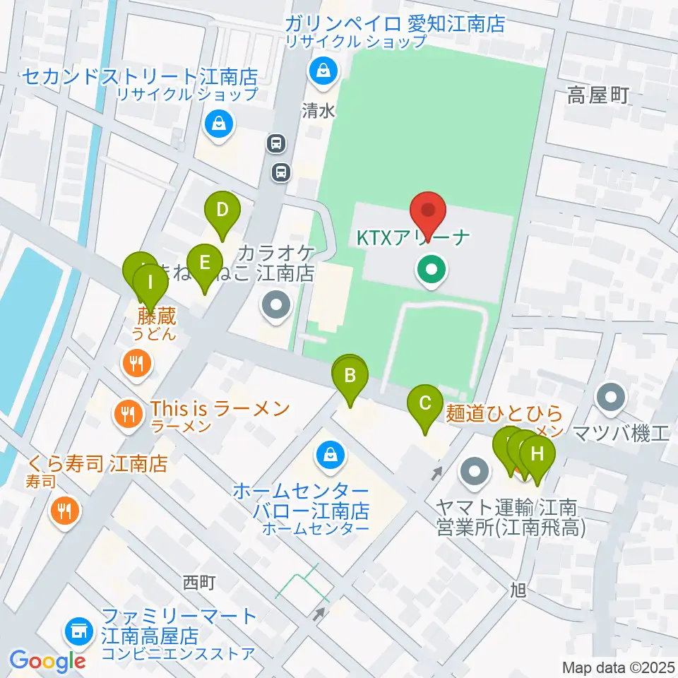 KTXアリーナ周辺のファミレス・ファーストフード一覧地図