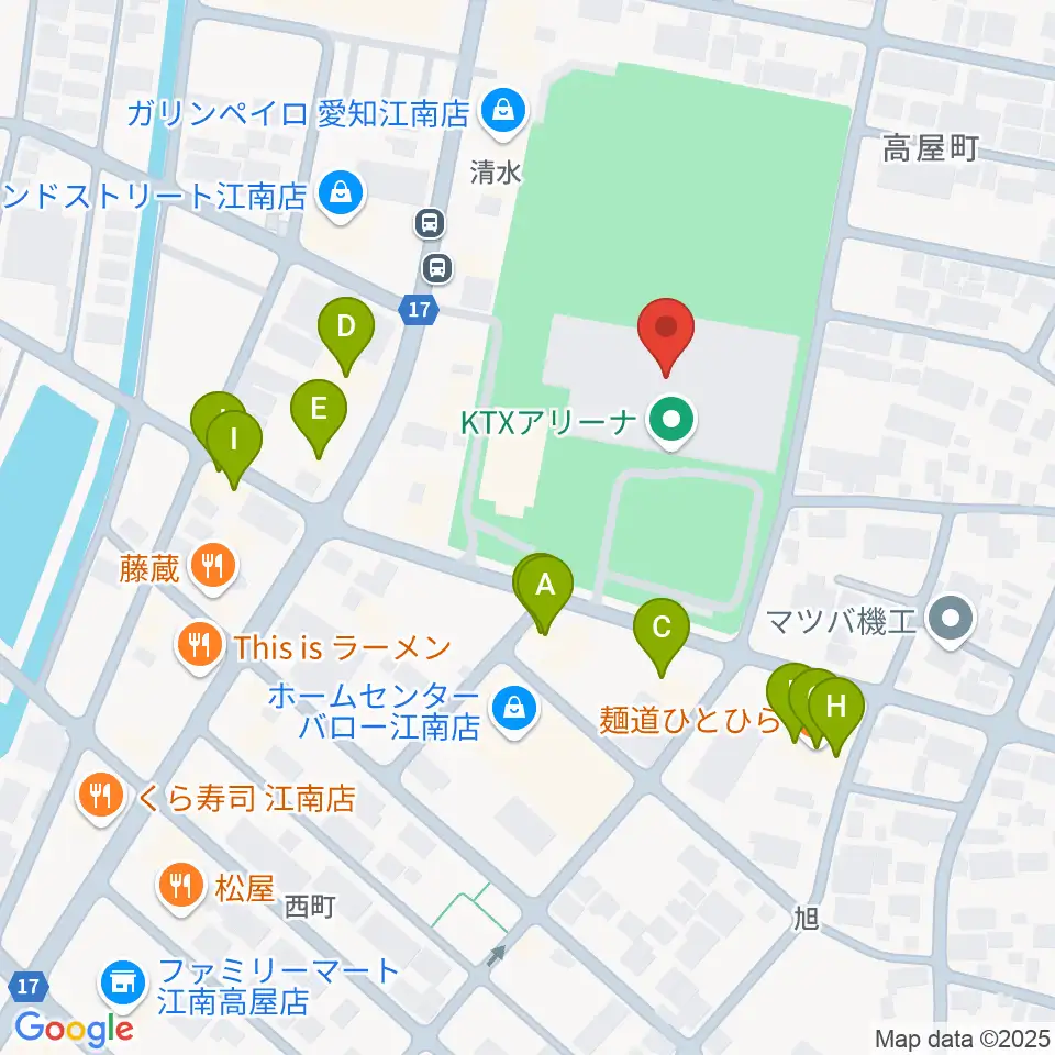 KTXアリーナ周辺のファミレス・ファーストフード一覧地図
