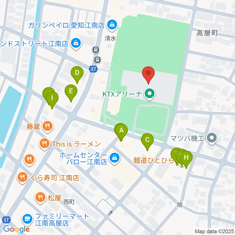 KTXアリーナ周辺のファミレス・ファーストフード一覧地図