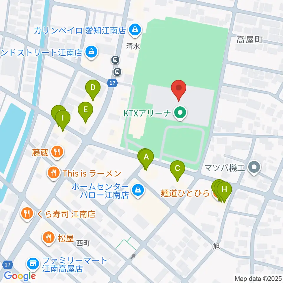 KTXアリーナ周辺のファミレス・ファーストフード一覧地図