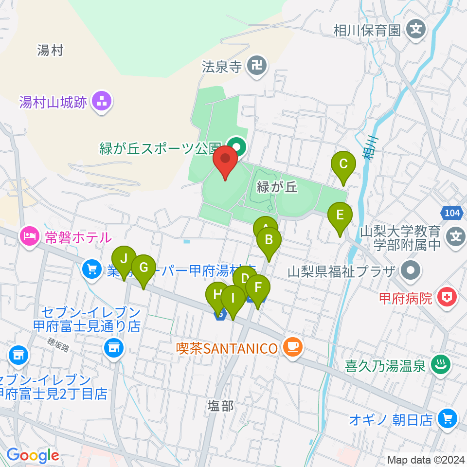 ふじでんスタジアム周辺のファミレス・ファーストフード一覧地図