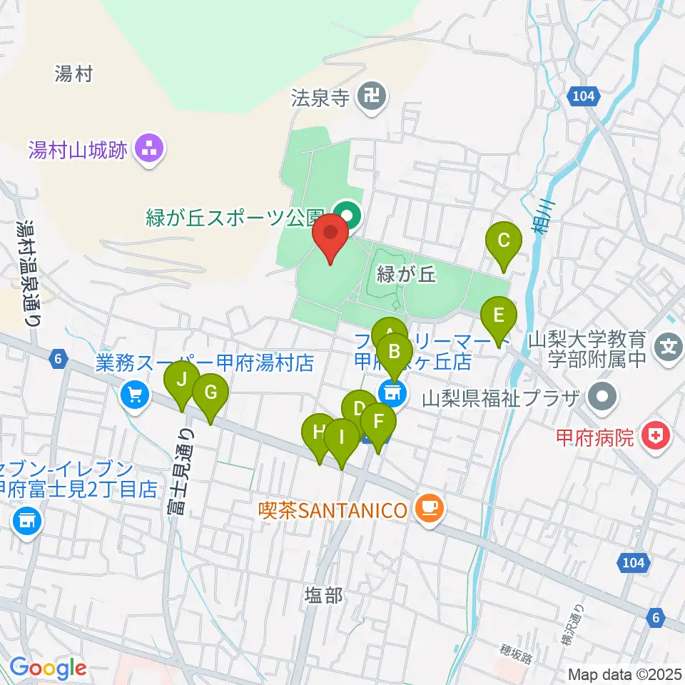 ふじでんスタジアム周辺のファミレス・ファーストフード一覧地図