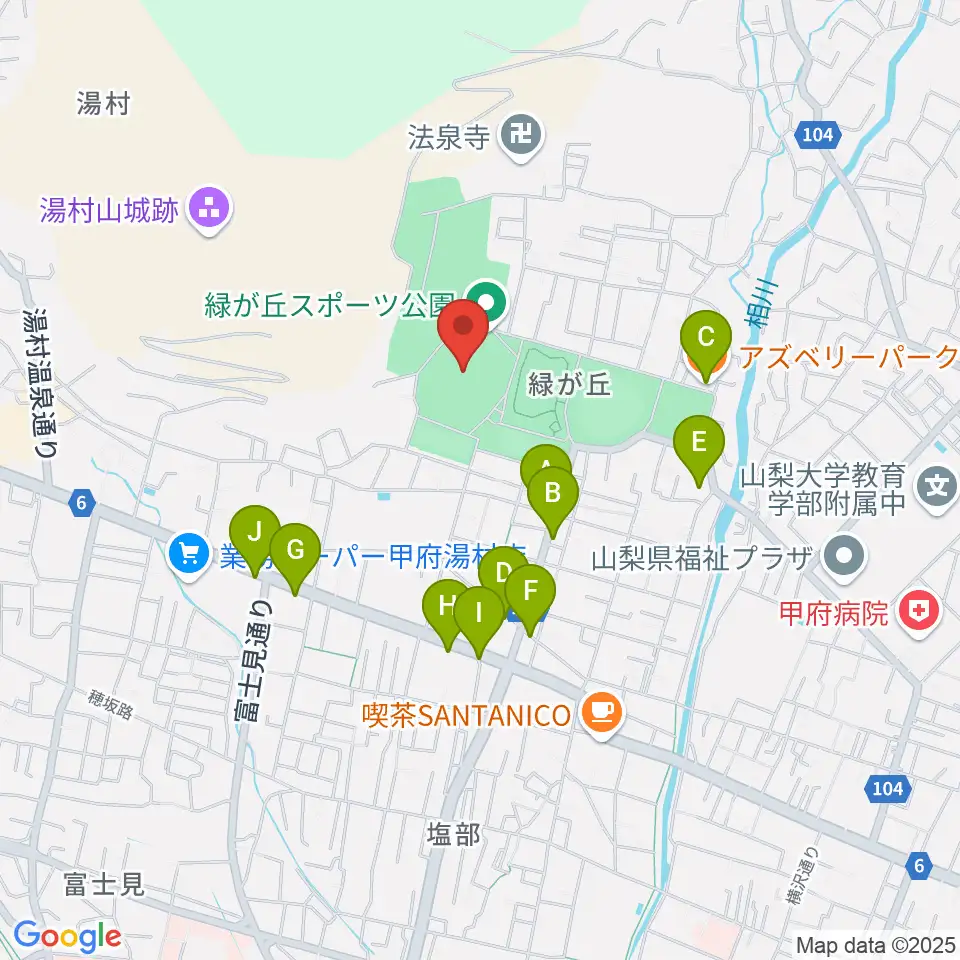 ふじでんスタジアム周辺のファミレス・ファーストフード一覧地図