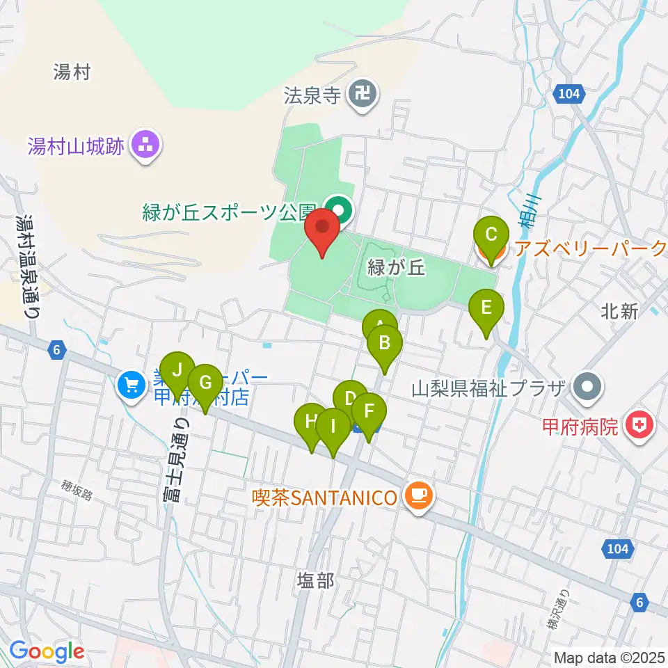 ふじでんスタジアム周辺のファミレス・ファーストフード一覧地図