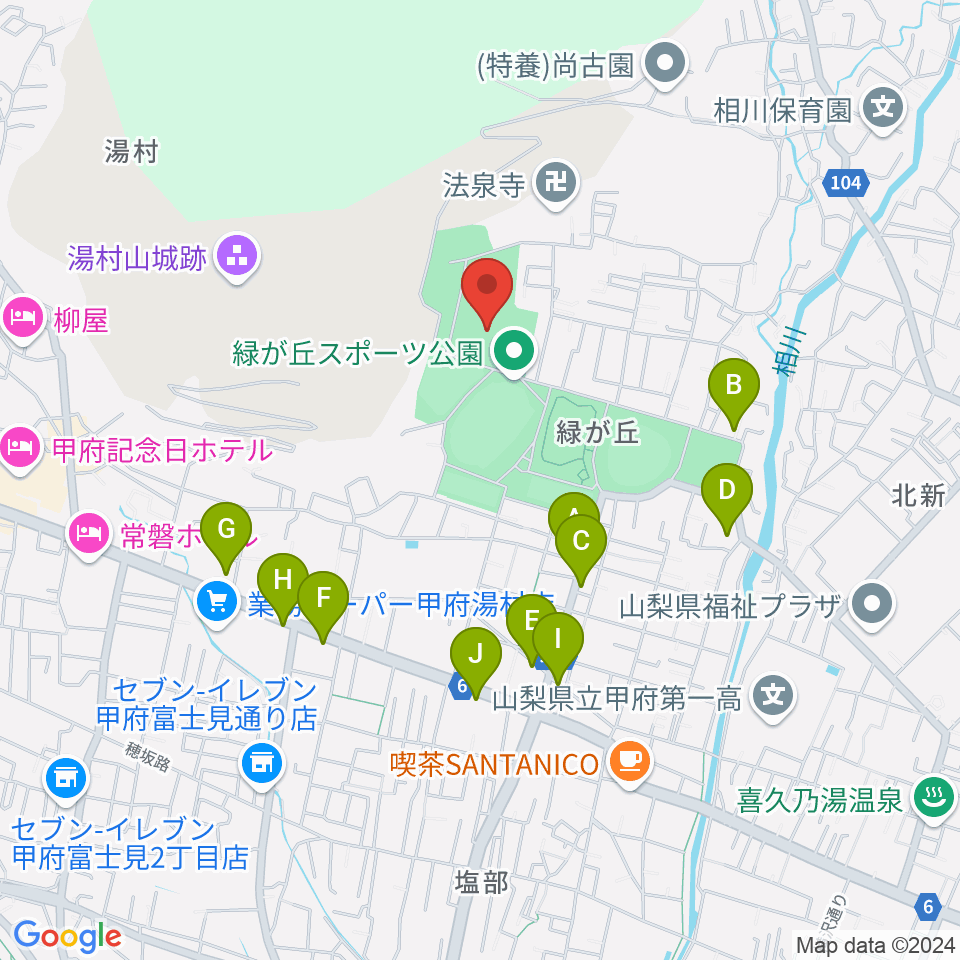 緑が丘スポーツ公園体育館周辺のファミレス・ファーストフード一覧地図