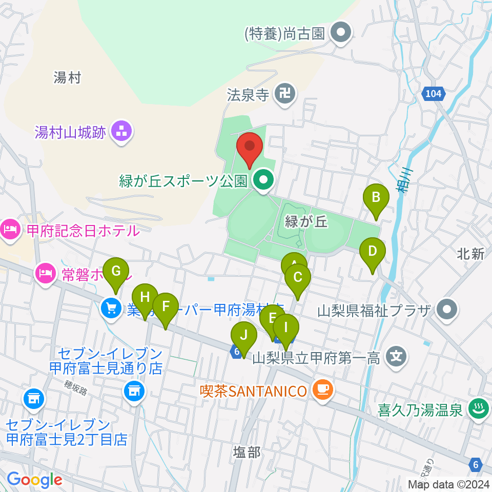 緑が丘スポーツ公園体育館周辺のファミレス・ファーストフード一覧地図