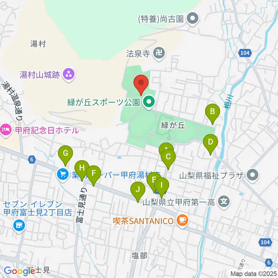 緑が丘スポーツ公園体育館周辺のファミレス・ファーストフード一覧地図