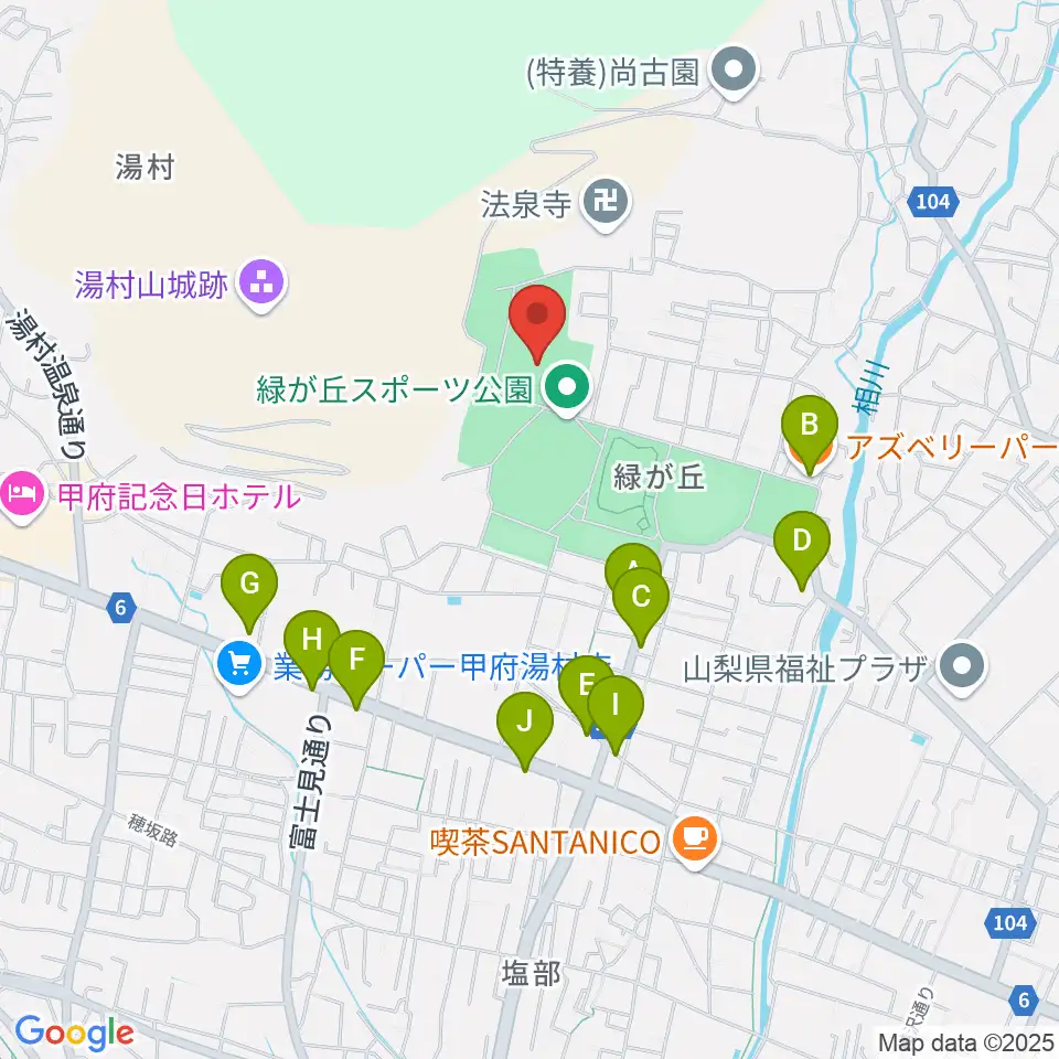 緑が丘スポーツ公園体育館周辺のファミレス・ファーストフード一覧地図