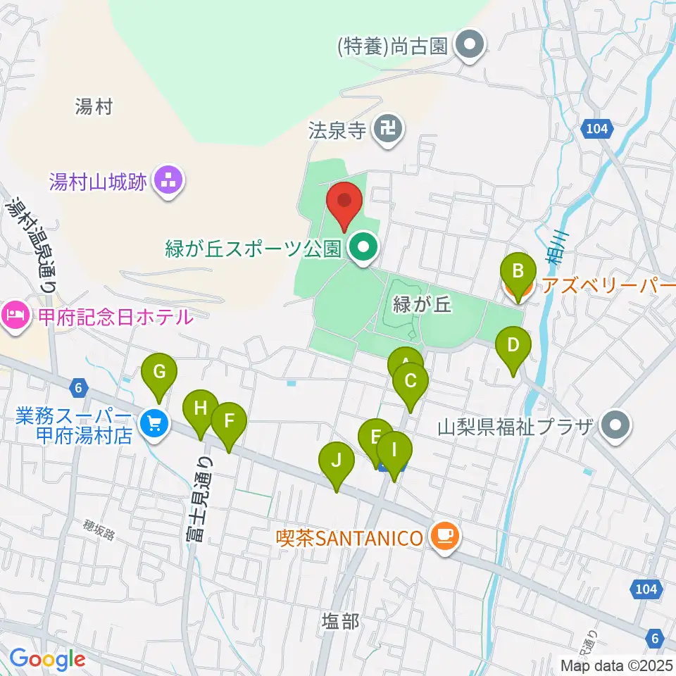 緑が丘スポーツ公園体育館周辺のファミレス・ファーストフード一覧地図
