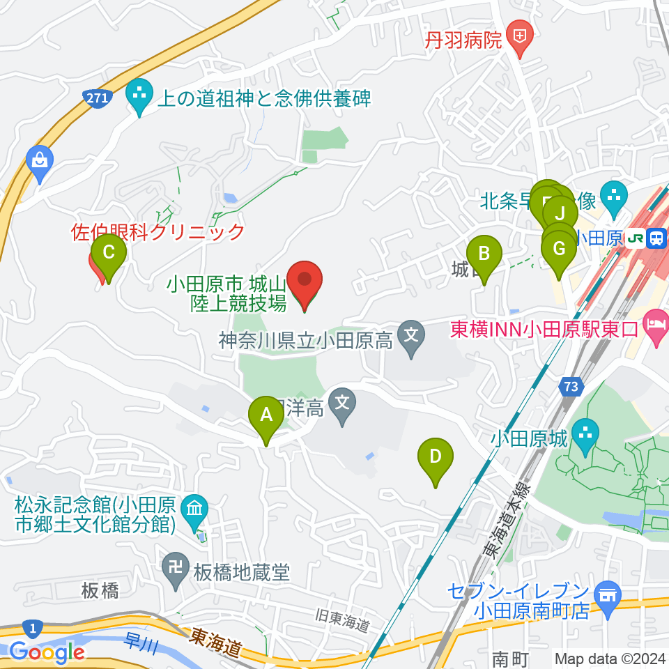 城山陸上競技場周辺のファミレス・ファーストフード一覧地図