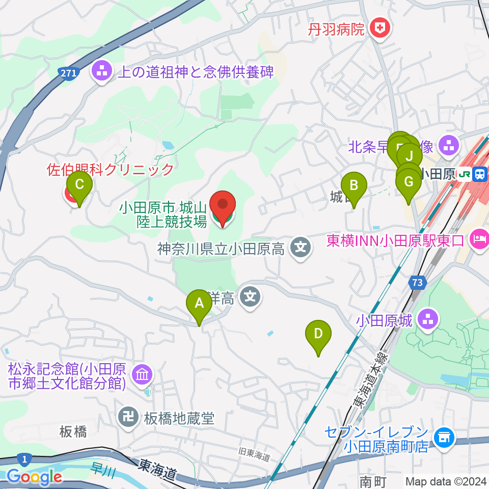 城山陸上競技場周辺のファミレス・ファーストフード一覧地図