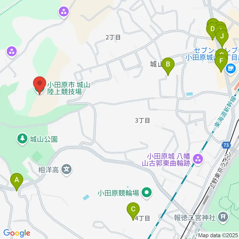 城山陸上競技場周辺のファミレス・ファーストフード一覧地図