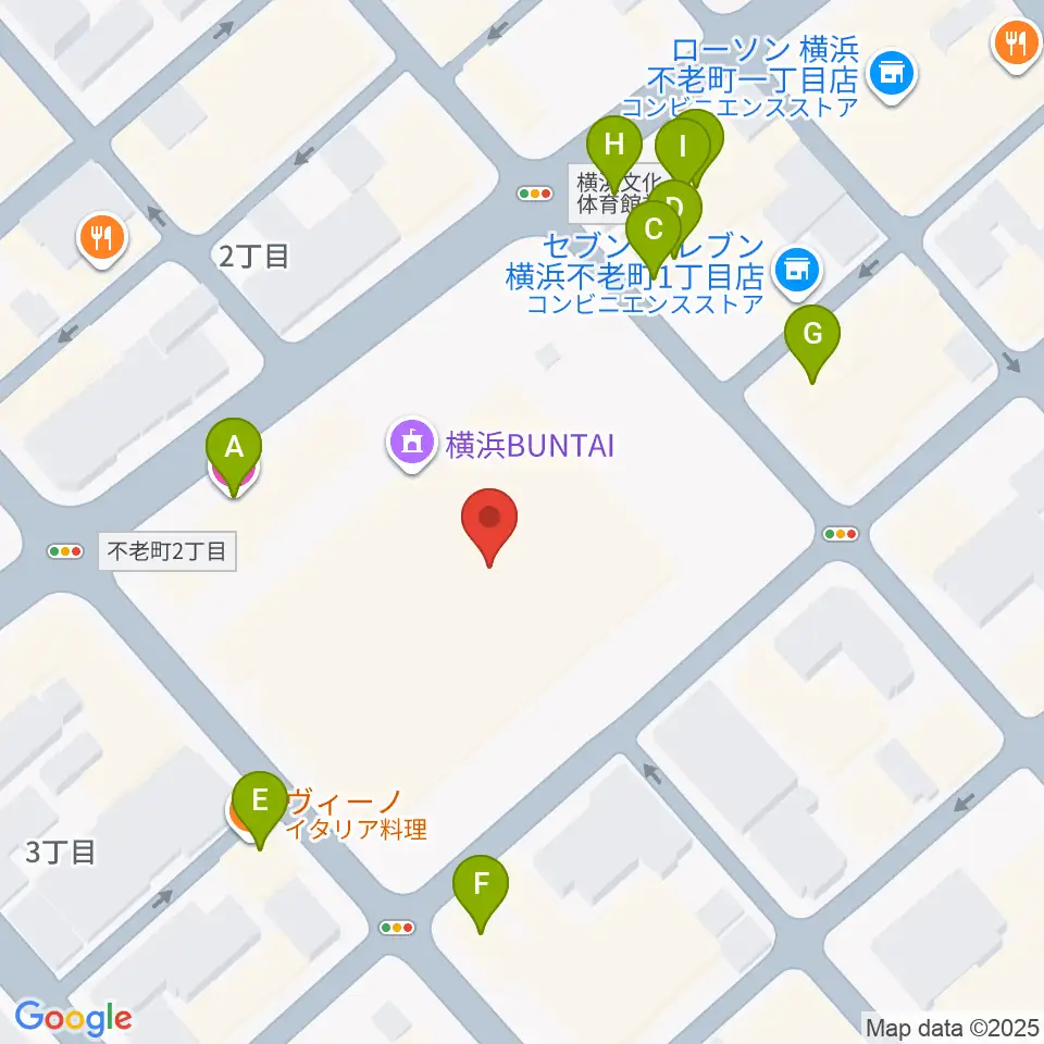 横浜BUNTAI周辺のファミレス・ファーストフード一覧地図