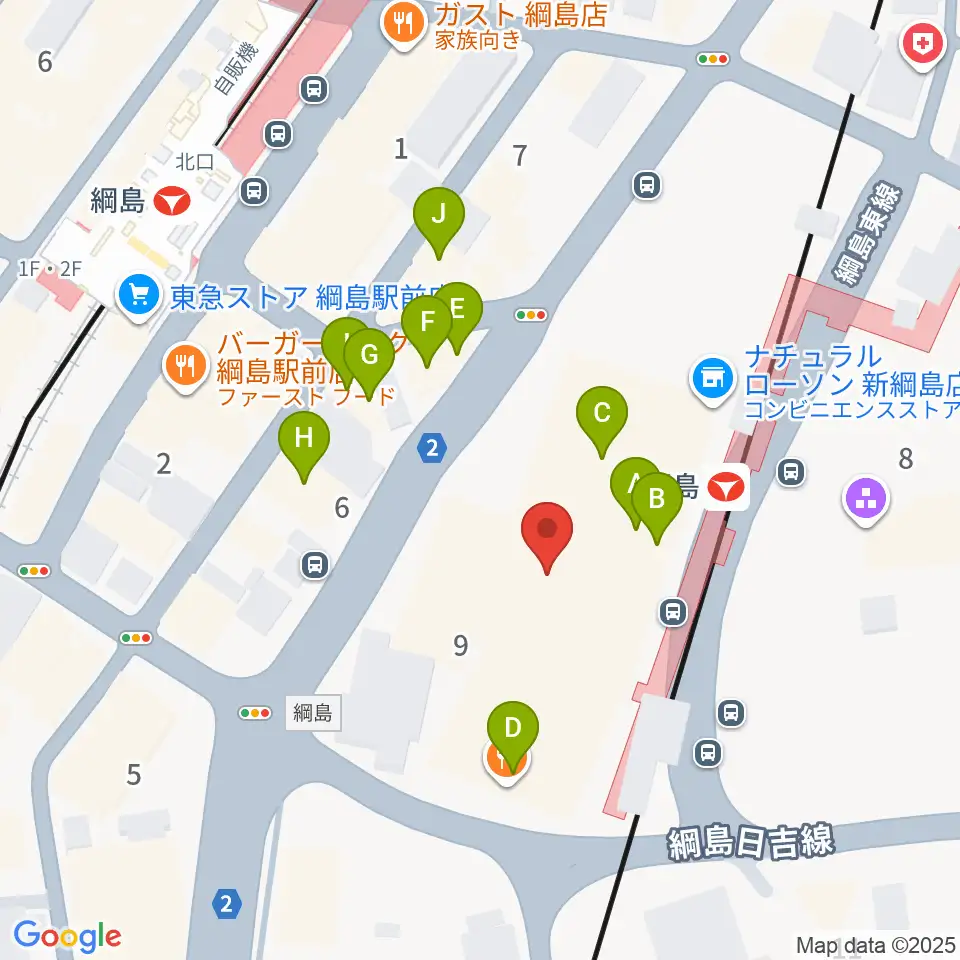 横浜市港北区民文化センター ミズキーホール周辺のファミレス・ファーストフード一覧地図