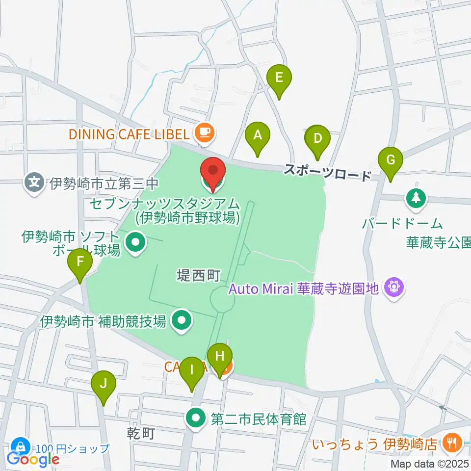 セブンナッツスタジアム周辺のファミレス・ファーストフード一覧地図