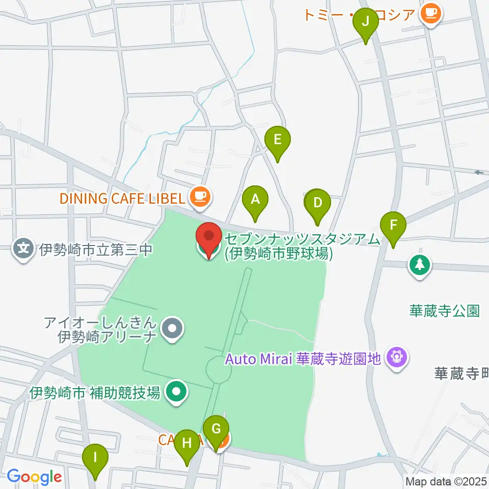 セブンナッツスタジアム周辺のファミレス・ファーストフード一覧地図
