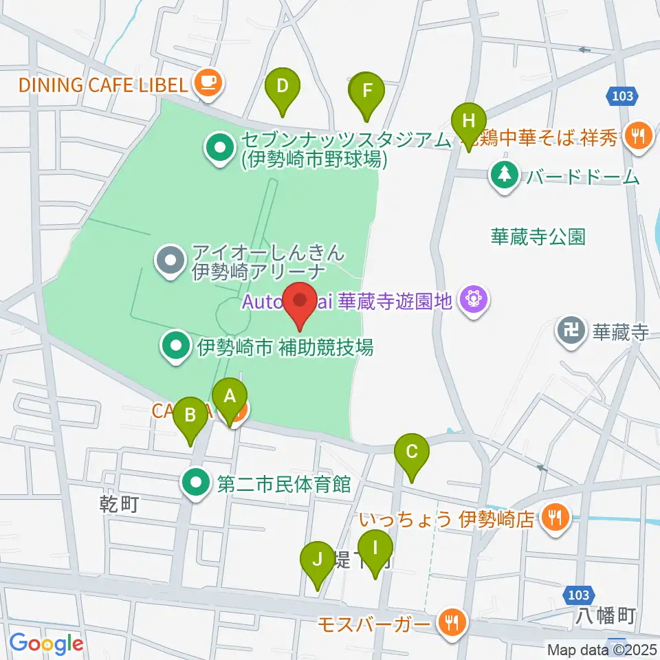 伊勢崎市陸上競技場周辺のファミレス・ファーストフード一覧地図