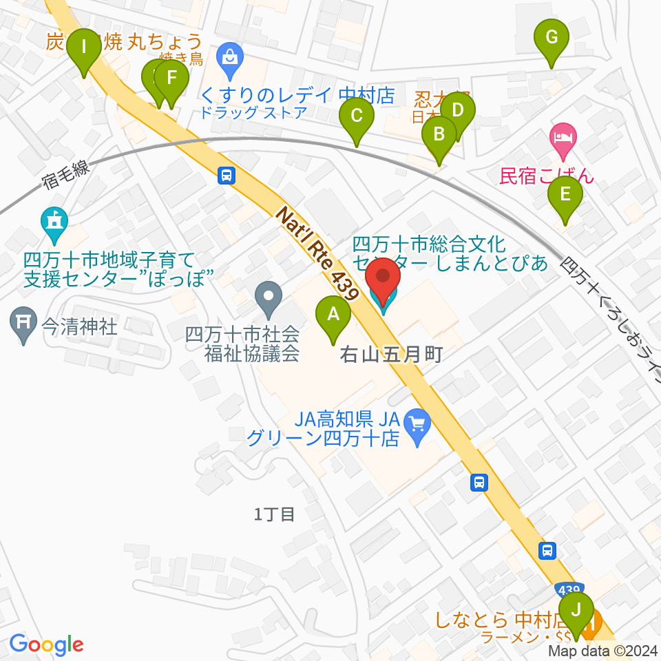 しまんとぴあ 四万十市総合文化センター周辺のファミレス・ファーストフード一覧地図