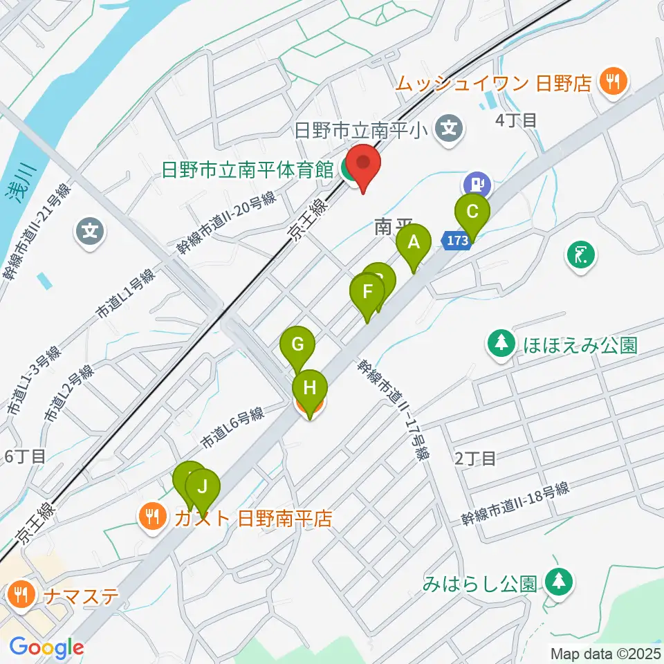 フクシ・エンタープライズ南平アリーナ周辺のファミレス・ファーストフード一覧地図