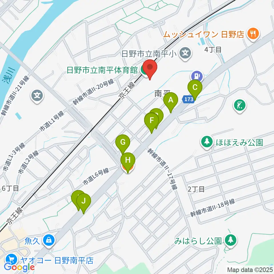 フクシ・エンタープライズ南平アリーナ周辺のファミレス・ファーストフード一覧地図