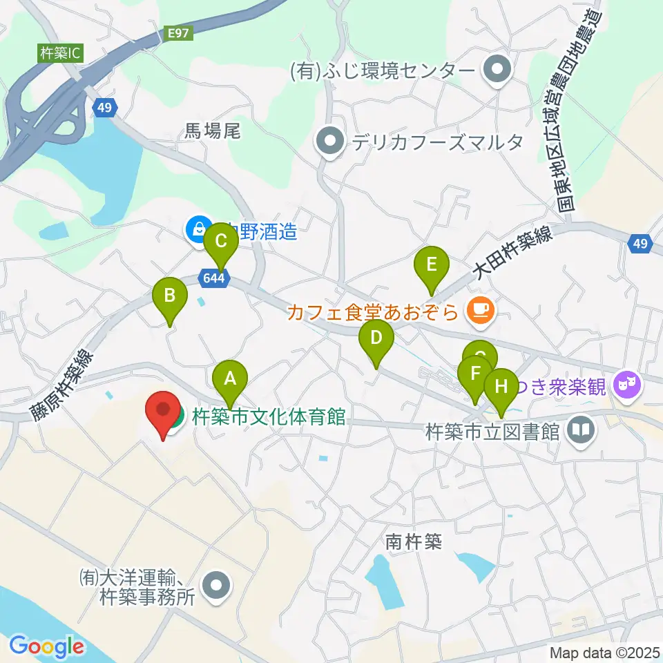 杵築市文化体育館周辺のファミレス・ファーストフード一覧地図