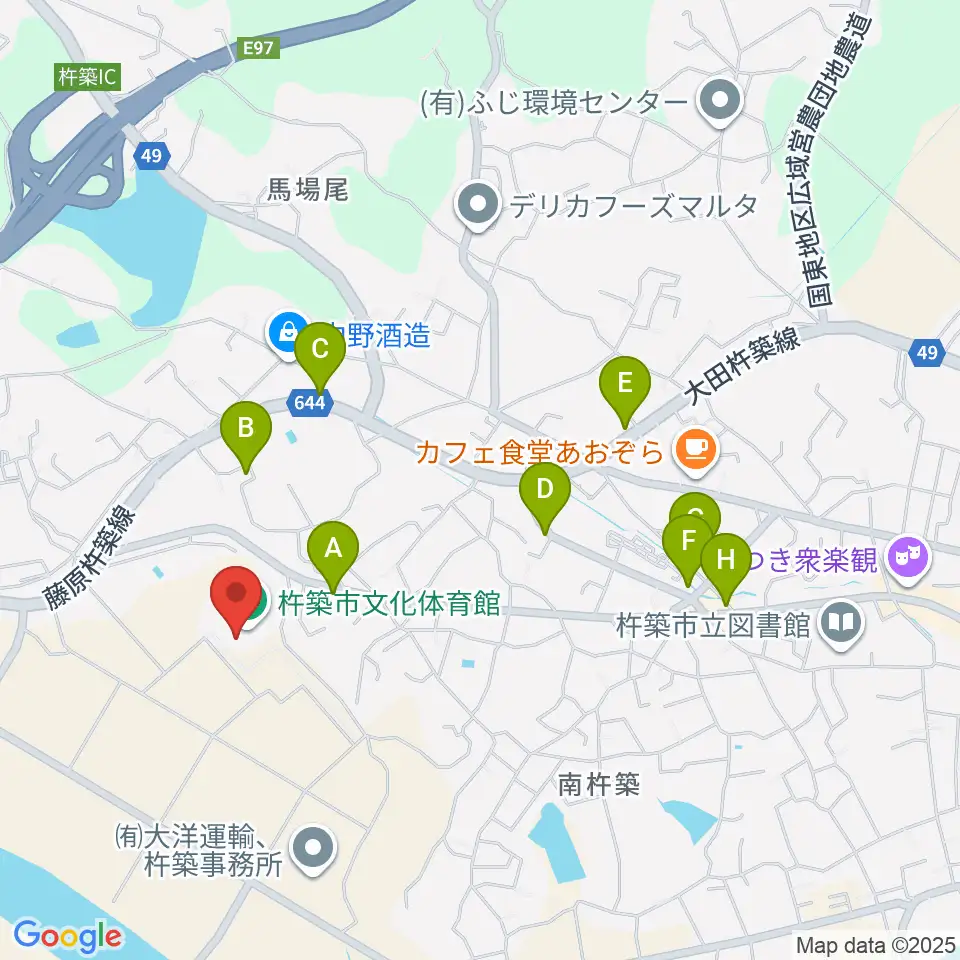 杵築市文化体育館周辺のファミレス・ファーストフード一覧地図