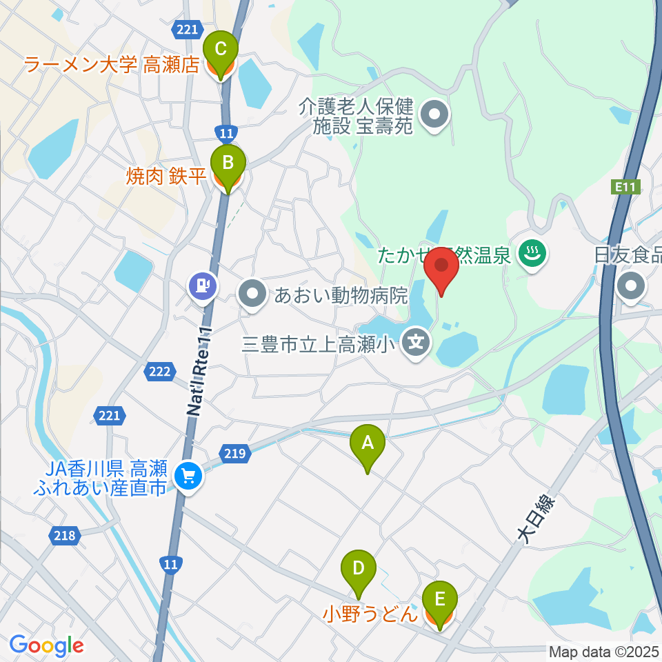 三豊市総合体育館周辺のファミレス・ファーストフード一覧地図