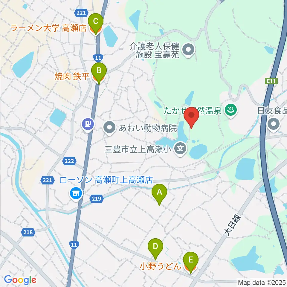 三豊市総合体育館周辺のファミレス・ファーストフード一覧地図