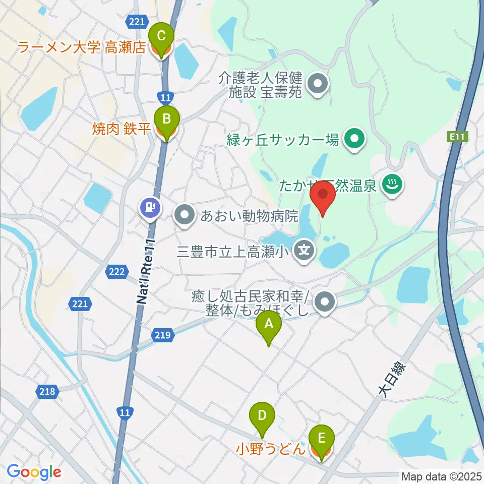 三豊市総合体育館周辺のファミレス・ファーストフード一覧地図