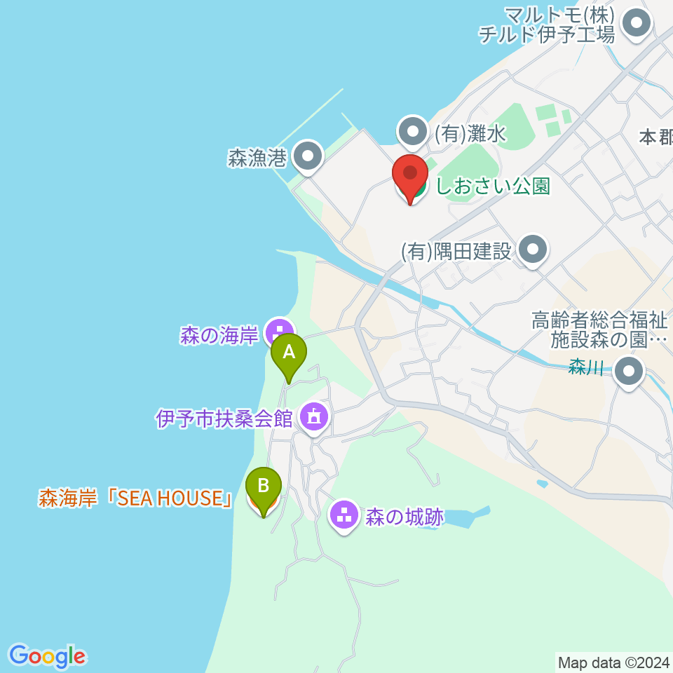 伊予市民体育館周辺のファミレス・ファーストフード一覧地図