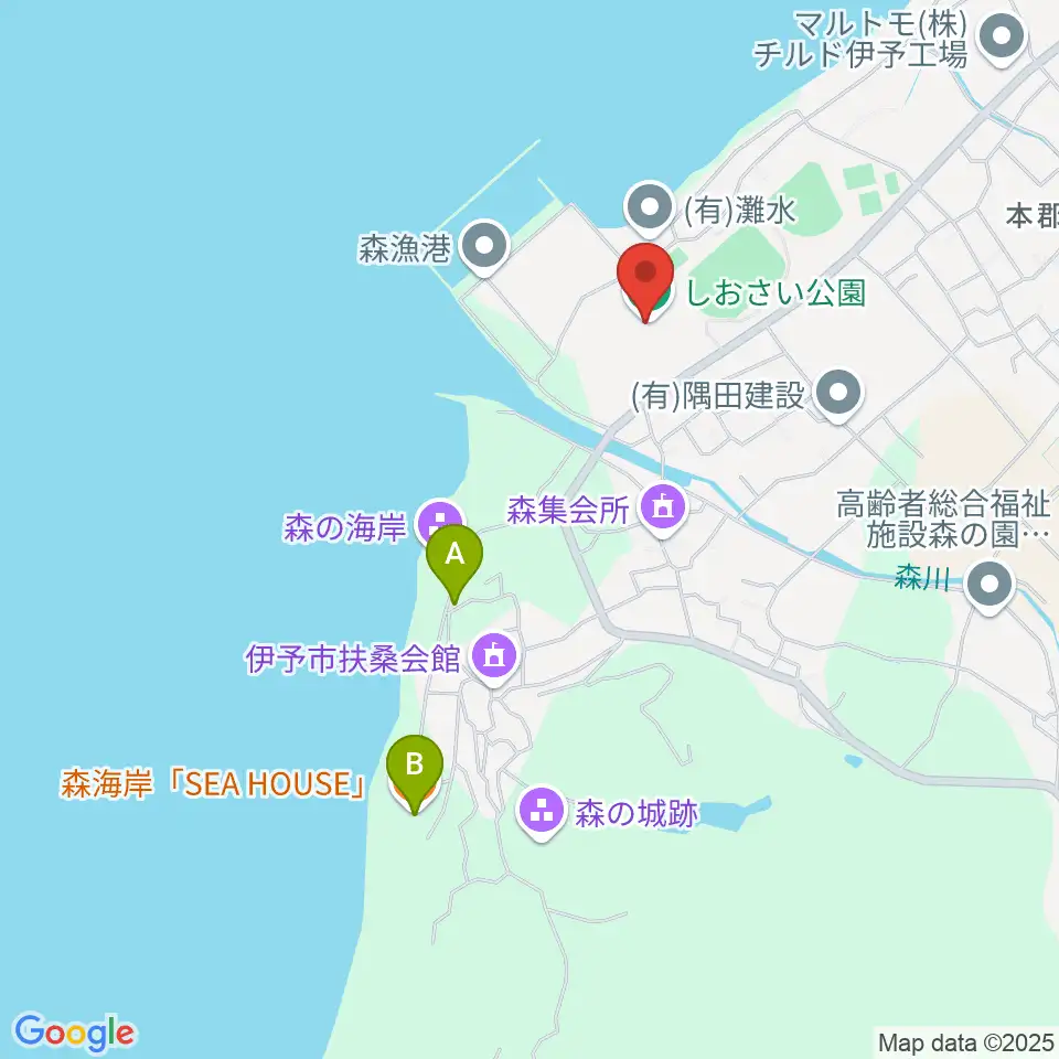 伊予市民体育館周辺のファミレス・ファーストフード一覧地図