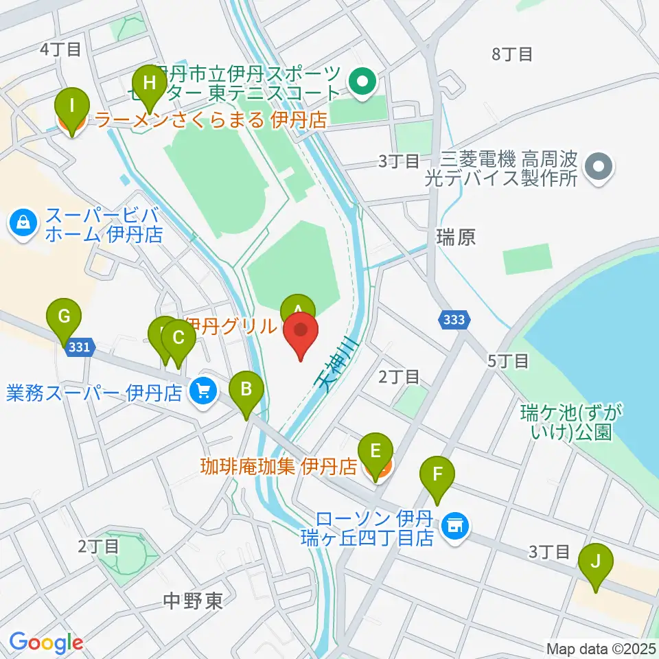 伊丹スポーツセンター体育館周辺のファミレス・ファーストフード一覧地図