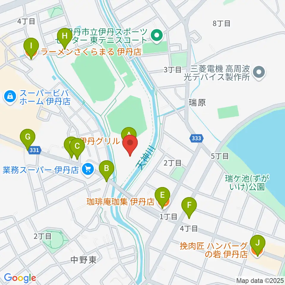 伊丹スポーツセンター体育館周辺のファミレス・ファーストフード一覧地図