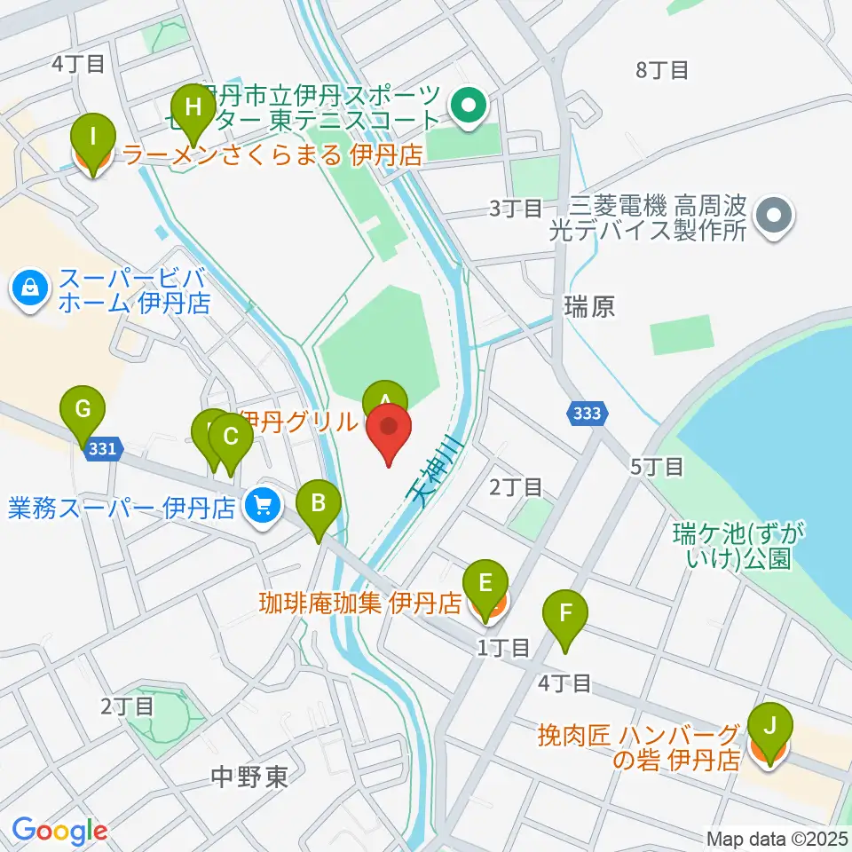 TOYO TIRES伊丹スポーツセンター体育館周辺のファミレス・ファーストフード一覧地図