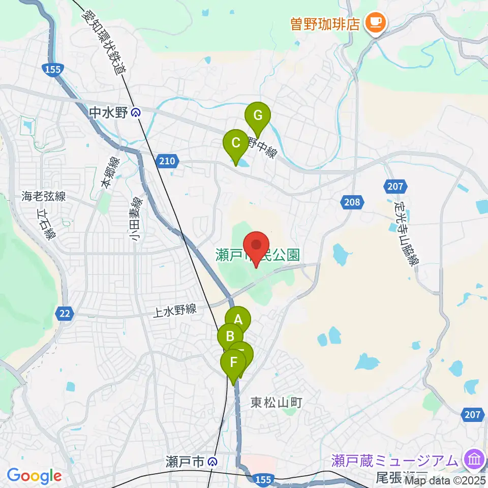瀬戸市体育館・第二体育館周辺のファミレス・ファーストフード一覧地図