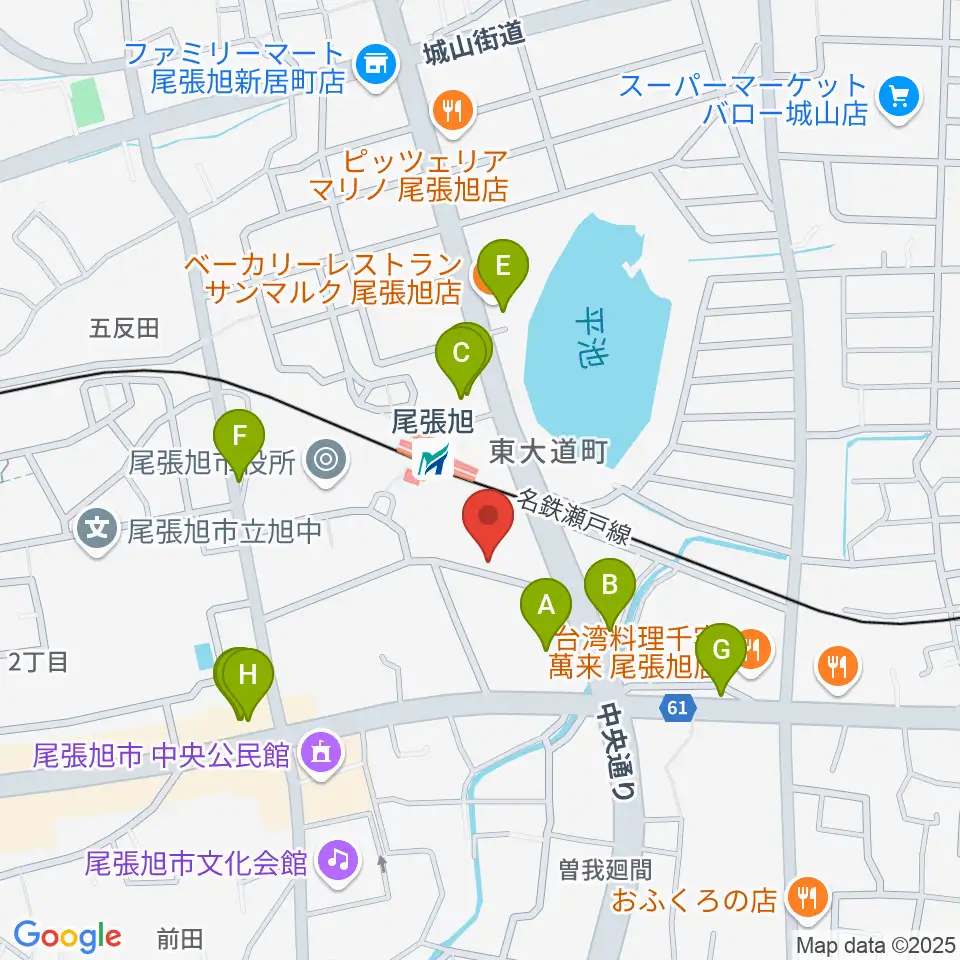 尾張旭市総合体育館周辺のファミレス・ファーストフード一覧地図