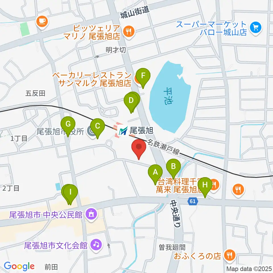 尾張旭市総合体育館周辺のファミレス・ファーストフード一覧地図