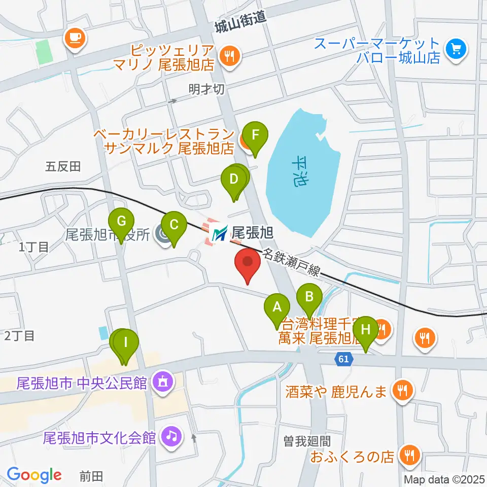 尾張旭市総合体育館周辺のファミレス・ファーストフード一覧地図