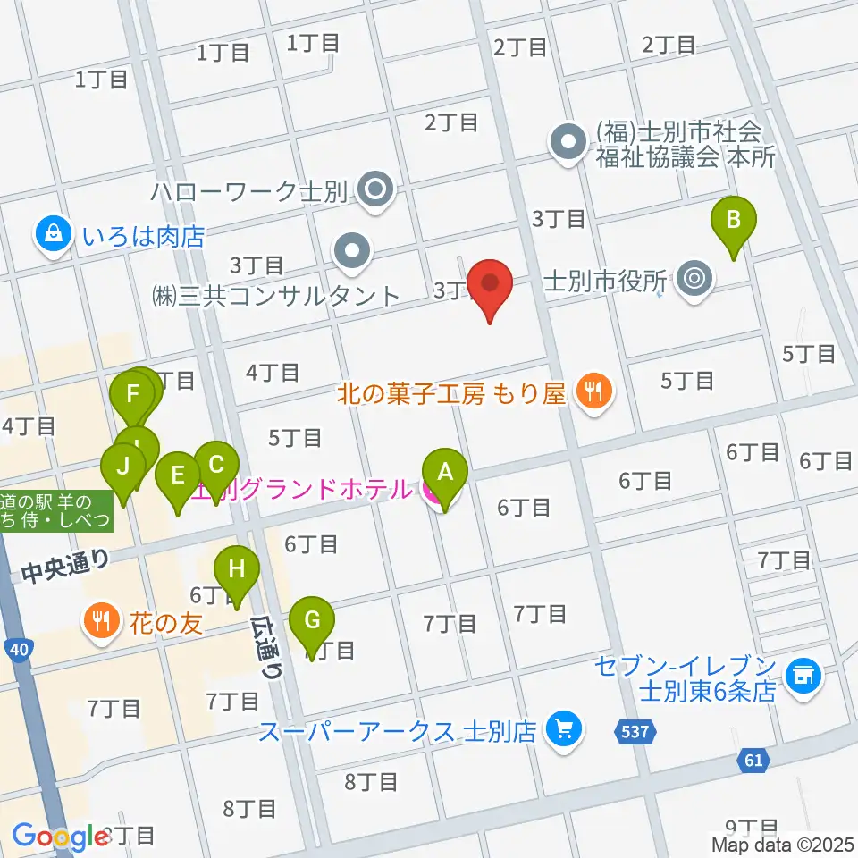 士別市総合体育館周辺のファミレス・ファーストフード一覧地図