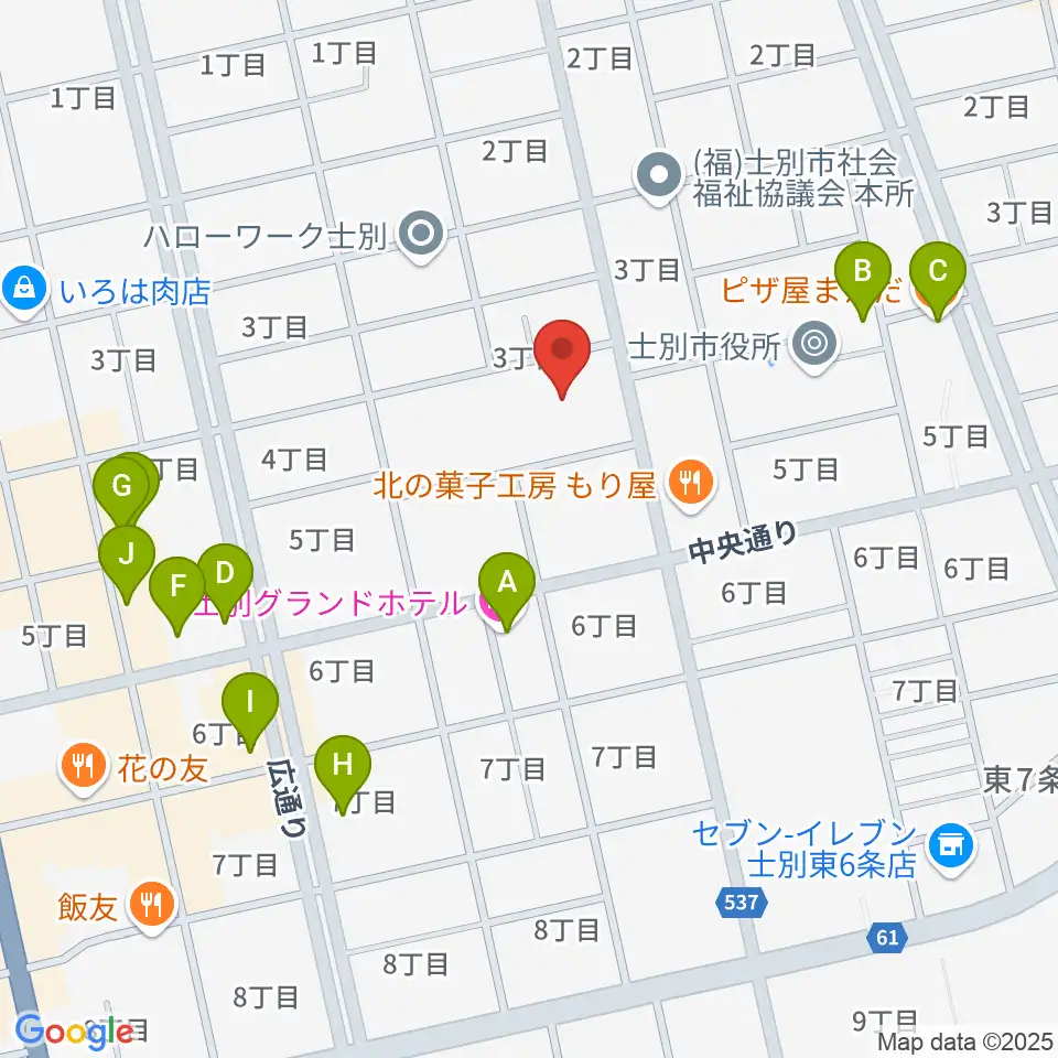 士別市総合体育館周辺のファミレス・ファーストフード一覧地図