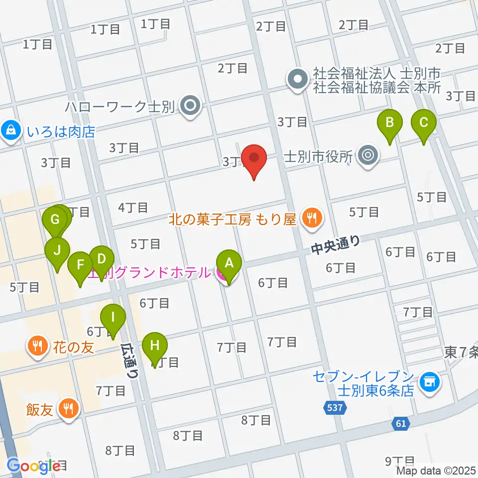 士別市総合体育館周辺のファミレス・ファーストフード一覧地図