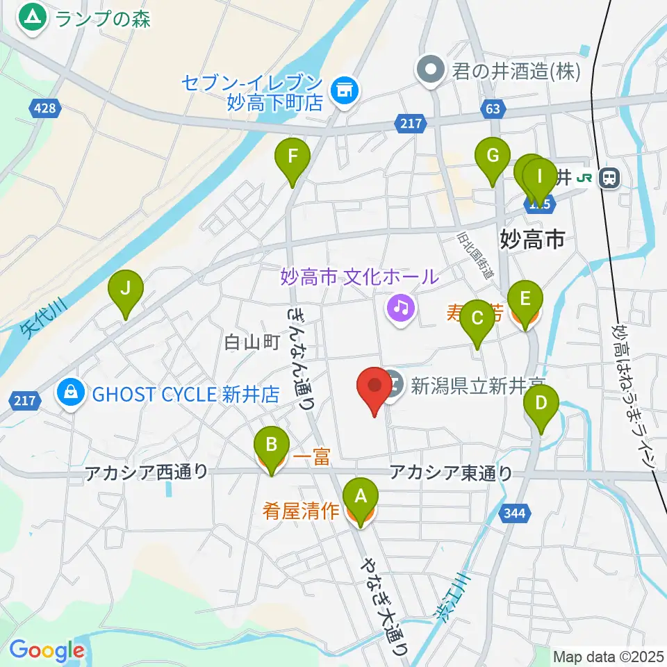 妙高市総合体育館はね馬アリーナ周辺のファミレス・ファーストフード一覧地図