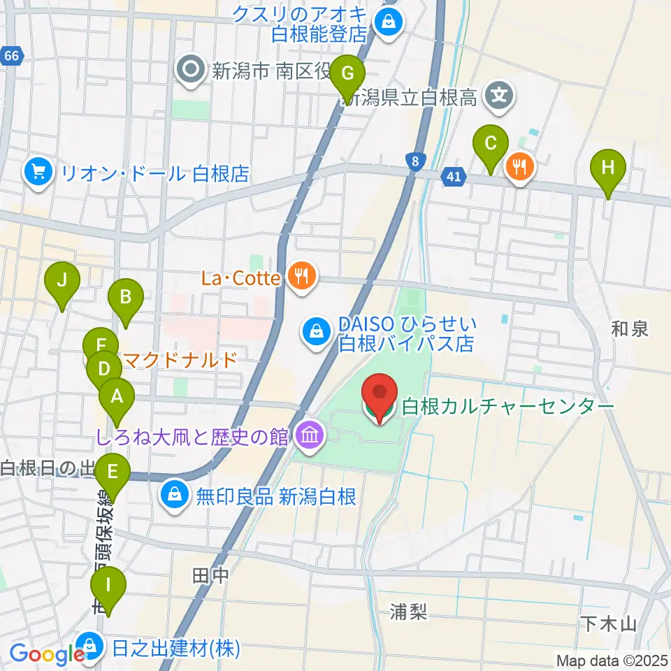 白根カルチャーセンター周辺のファミレス・ファーストフード一覧地図