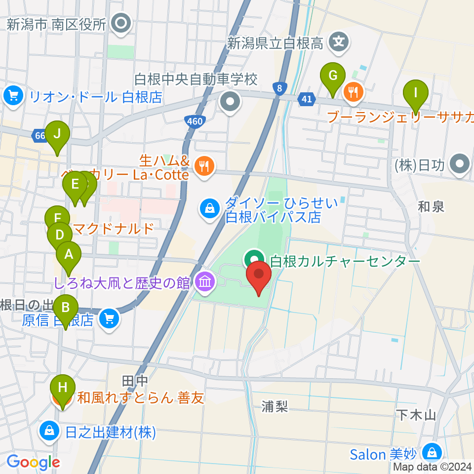 白根総合公園屋内プール周辺のファミレス・ファーストフード一覧地図